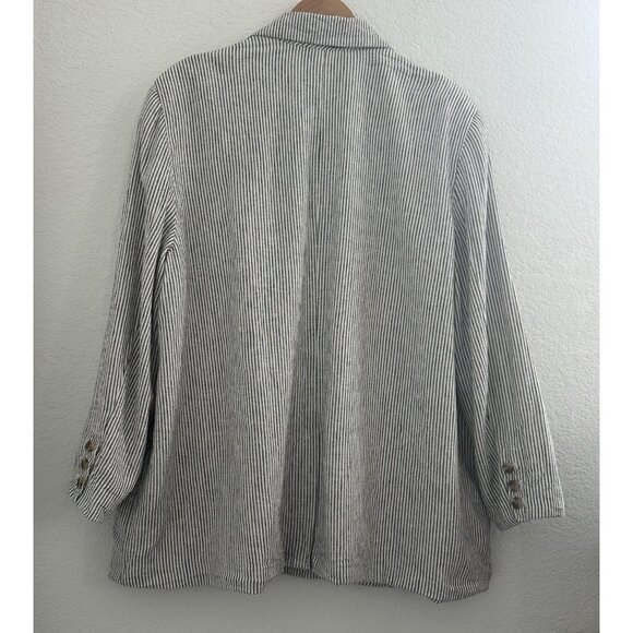 Old Navy‎ Blazer Womens 2XL Cream Linen Blend Striped Double Breasted Coastal - Picture 5 of 10